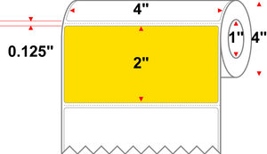 4" X 2" Thermal Transfer-Pantone Yellow,Permanent,Premium Paper,Perforated-1"Core,4"Diameter