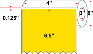 4" X 6.5" Thermal Transfer-Pantone Yellow,Permanent,Premium Paper,Perforated-3"Core,8"Diameter